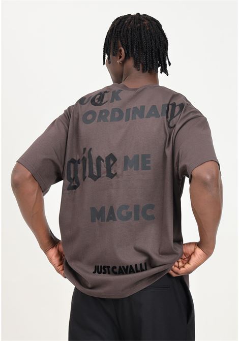 T-shirt a manica corta marrone da uomo con stampa Fuck Ordinary Give Me Magic JUST CAVALLI | 77OAHC02CJ618772